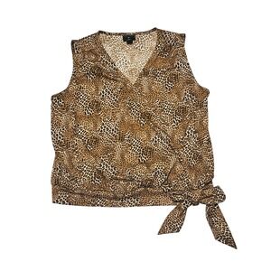 Worthington Women's Leopard Print Sleeveless V Neck Wrap Blouse Size S